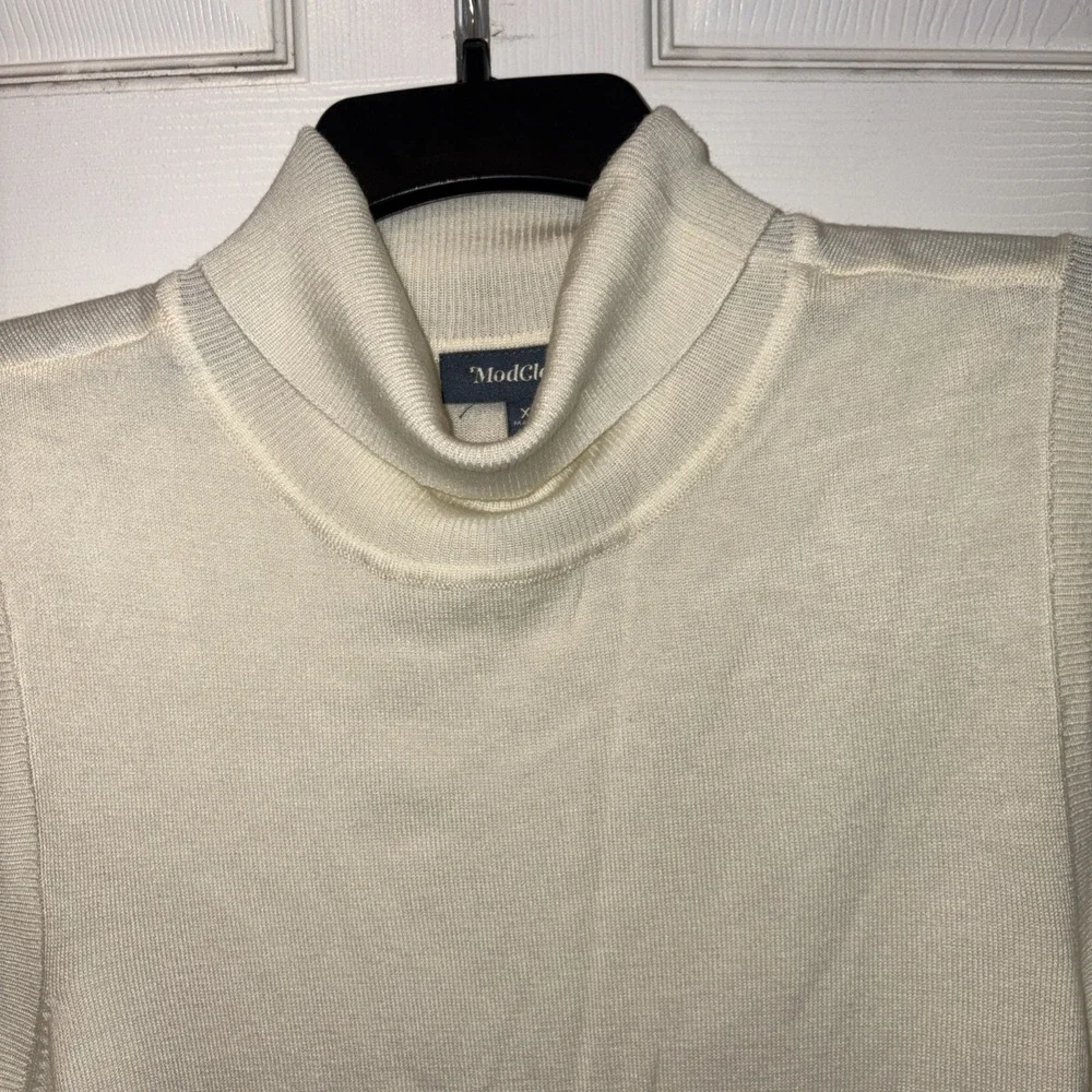 ModCloth Lightweight Sleeveless Sweater Foldable Turtle Neck Ivory XL - Picture 2 of 4